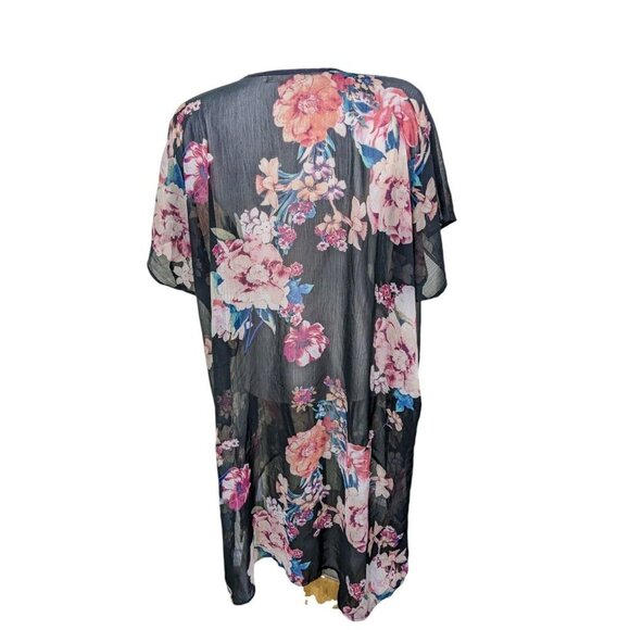 Band Of Gypsies Womens S Black Sheer Floral Kimono Duster Open Boho Whimsigoth - Picture 4 of 6
